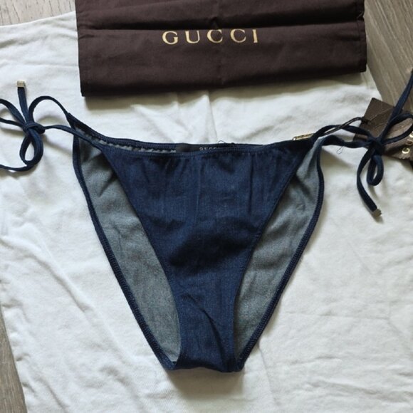 NEW, Gucci Stretch Denim Jackie Piston Lock Bikini - Picture 11 of 16